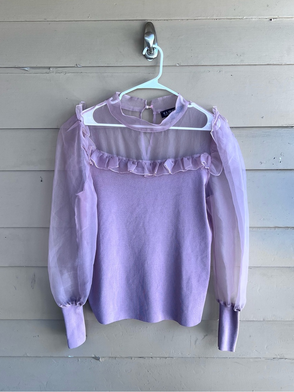 ELOQUII Sheer Mock Neck Ruffle Blouse Lavender Pink Puff Sleeve Plus Size 18/20